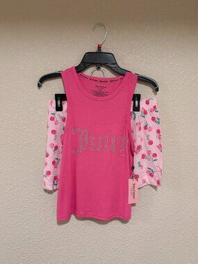 Juicy Couture Cherry Pajama Set Rhinestone Tank Pink Shorts XL NWT